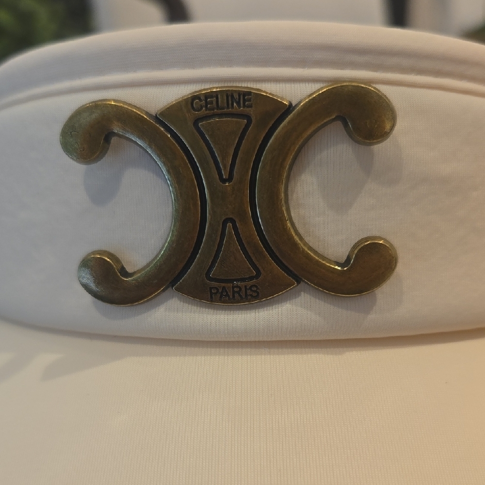 Celine Cream Visor with Gold Triomphe Plaque - Picture 2 of 8
